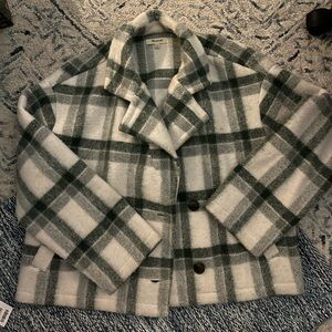 M Madewell green and white checkered wool coat